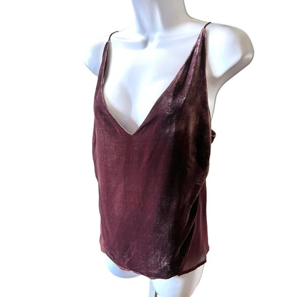 J Brand Velvet Velour Top Sheer Back Eggplant Silk Blend Size Large - Picture 3 of 5